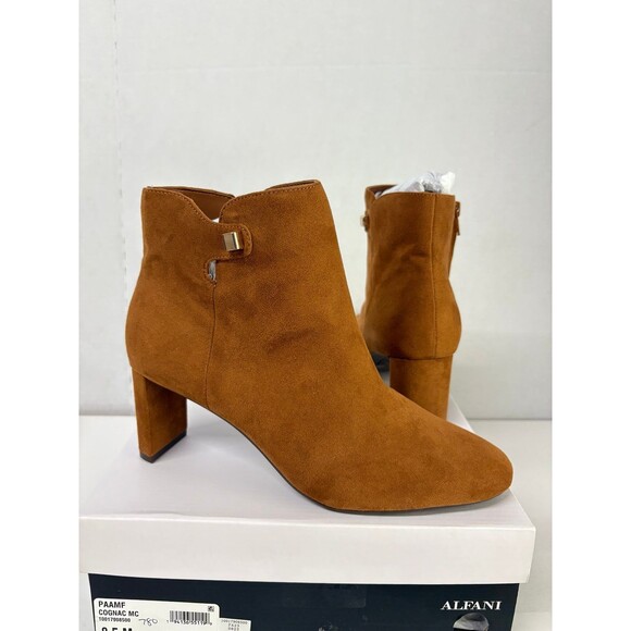 Alfani Women's Paam Sculpted Heel Ankle Booties Cognac Brown Faux Suede Sz 8.5M - Picture 1 of 7